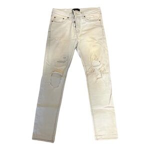 Men's Skinny Distressed Cream Jeans
